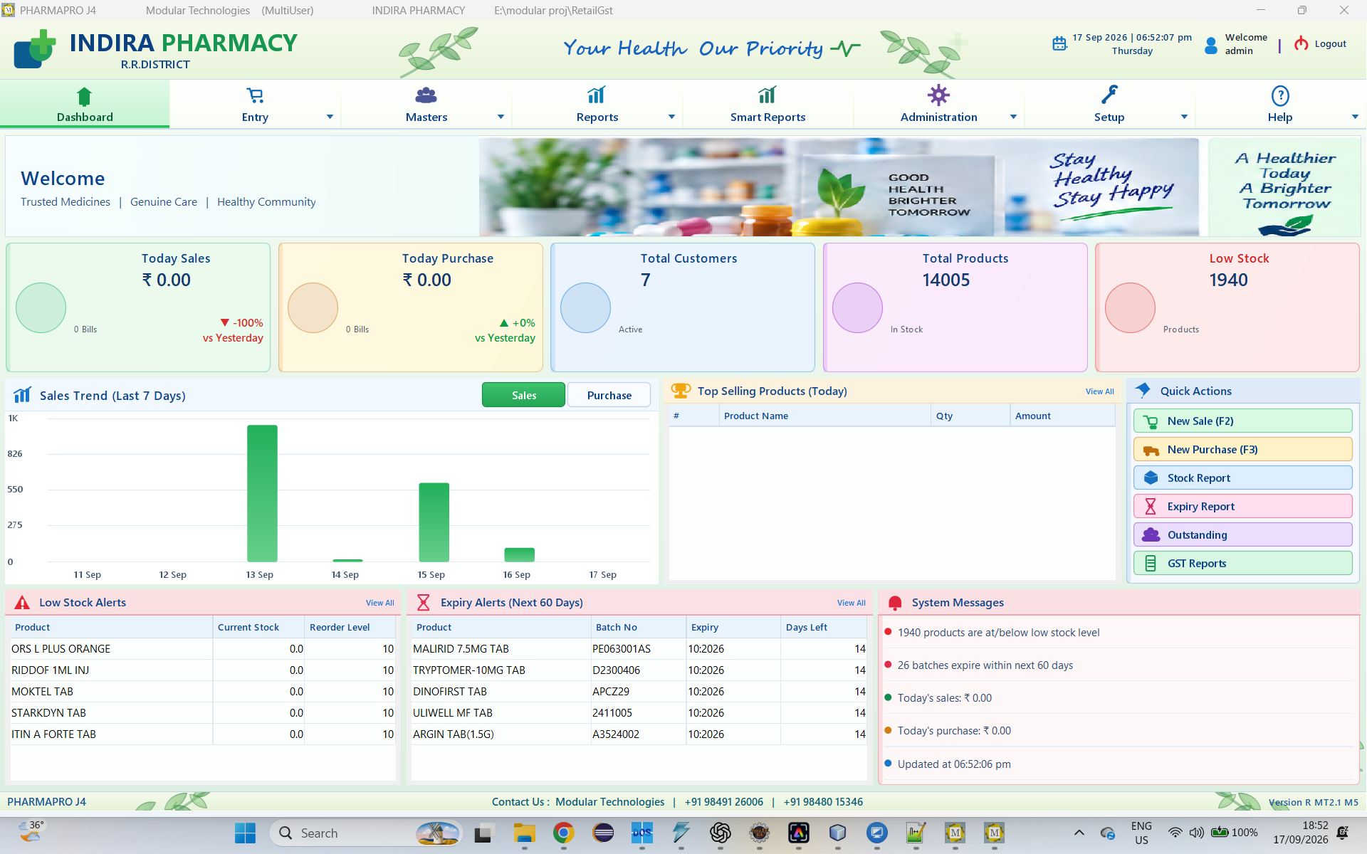 Retail ERP dashboard